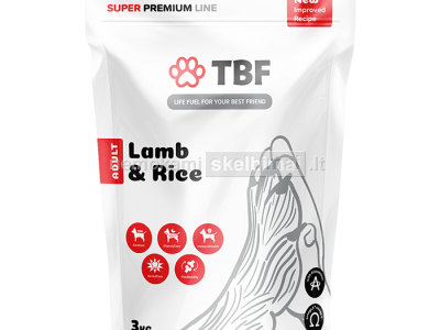 NAUJOVĖ TBF SuperPremium - Natūralus sausas šunų maistas Lamb Rice, 3kg