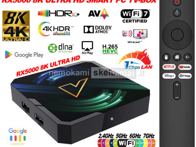 NAUJAS RX5000 8K ULTRA - TV - BOX - VIRŠ 2000 GOOGLE TV - KANALŲ