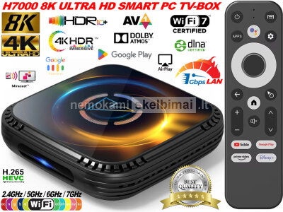 H7000 8K ULTRA TV - BOX VIRŠ 2000 GOOGLE TV KANALŲ NEMOKAMAI