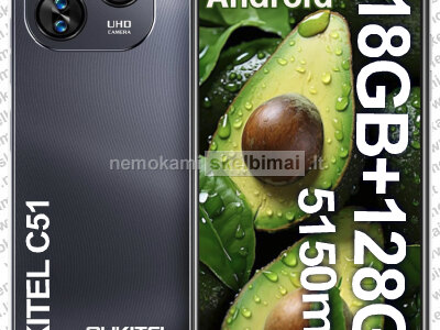 Naujas telefonas OUKITEL C51 128GB 18GB, talpi 5150mAh baterija