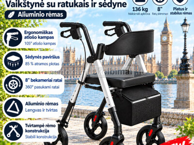 Naujas Rolatorius - vaikštynė su sėdyne senjorams, sulankstomas