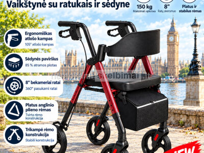Naujas Rolatorius - vaikštynė su sėdyne senjorams, sulankstomas
